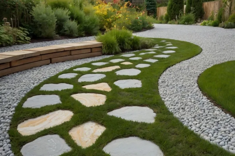 Ładny ogród trawnik z kamieniami