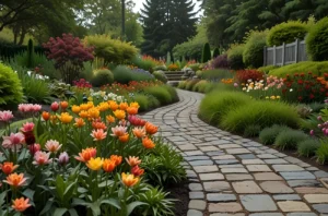 Ogród ze ścieżką z kamienia