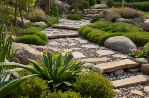 ścieżka w ogrodzie z kamieni